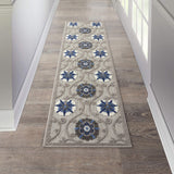 Nourison Aloha Indoor/Outdoor Grey/Blue 2'3" x 8' Area Rug, Easy Cleaning, Non Shedding, Bed Room, Living Room, Dining Room, Deck, Backyard, Patio (2x8)