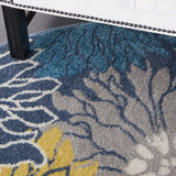 Nourison Passion Blue 4' x Round Area Rug, Floral, Farmhouse, Easy Cleaning, Non Shedding, Bed Room, Living Room, Dining Room, Kitchen, (4' Round)