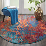Nourison Celestial Red/Blue Atlantic 4' x Round Area -rug, Contemporary, Abstract, Easy -cleaning, Non Shedding, Bed Room, Living Room, Dining Room, Kitchen, (4' Round)