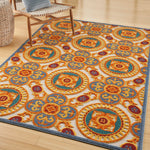 Nourison Aloha Indoor/Outdoor Multicolor 3'6" x 5'6" Area Rug, Easy Cleaning, Non Shedding, Bed Room, Living Room, Dining Room, Patio, Deck, Backyard (4x6)