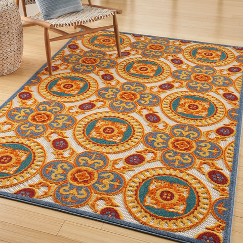 Nourison Aloha Indoor/Outdoor Multicolor 3'6" x 5'6" Area Rug, Easy Cleaning, Non Shedding, Bed Room, Living Room, Dining Room, Patio, Deck, Backyard (4x6)