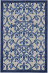 Nourison Aloha Indoor/Outdoor Grey/Blue 2'8" x 4' Area Rug, Transitional, French Country, Easy Cleaning, Non Shedding, Bed Room, Kitchen, Living Room, Deck, Backyard, (3' x 4')