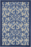 Nourison Aloha Indoor/Outdoor Grey/Blue 2'8" x 4' Area Rug, Transitional, French Country, Easy Cleaning, Non Shedding, Bed Room, Kitchen, Living Room, Deck, Backyard, (3' x 4')