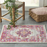 Nourison Passion Ivory/Fuchsia 22" x 34" Area Rug, Boho, Traditional, Easy Clean, Non Shedding, Bed Room, Living Room, Hallway, (2' x 3')