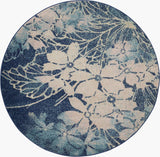 Nourison Tranquil Floral Navy/Pink 5'3" x Round Area -rug, Easy -cleaning, Non Shedding, Bed Room, Living Room, Dining Room, Kitchen (5 Round)