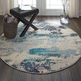 Nourison Celestial Modern Abstract Ivory/Teal Blue 5'3" x Round Area Rug, Easy Clean, Non Shedding, Bed Room, Living Room, Dining Room, Kitchen (5 Round)