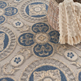 Nourison Aloha Indoor/Outdoor Blue/Grey 3'6" x 5'6" Area Rug, Easy Cleaning, Non Shedding, Bed Room, Living Room, Dining Room, Patio, Deck, Backyard (4x6)