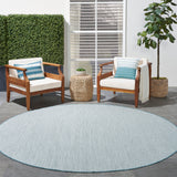 Nourison Courtyard Indoor/Outdoor Ivory/Aqua 6' x Round Area Rug, Easy Cleaning, Non Shedding, Bed Room, Living Room, Dining Room, Backyard, Deck, Patio (6 Round)