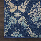 Nourison Tranquil Damask Navy/Light Blue 2'3" x 7'3" Area-Rug, Easy-Cleaning, Non Shedding, Bed Room, Living Room, Dining Room, Kitchen (2x7)