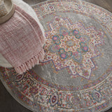 Nourison Passion Grey 5'3" x Round Area Rug, Boho, Traditional, Easy Clean, Non Shedding, Bed Room, Living Room, Hallway, (5' Round)