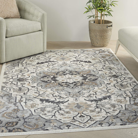 Nourison Elation Floral Ivory Grey 4' x 6' Area -Rug, Easy -Cleaning, Non Shedding, Bed Room, Living Room, Dining Room, Kitchen (4x6)