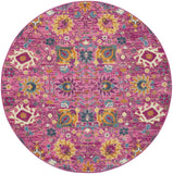 Nourison Passion Fuchsia 5'3" x Round Area Rug, Boho, Moroccan, Bed Room, Living Room, Dining Room, Kitchen, Easy Cleaning, Non Shedding, (5' Round)