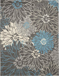 Nourison Passion Charcoal/Blue 6'7" x 9'6" Area Rug, Floral, Farmhouse, Easy Cleaning, Non Shedding, Bed Room, Living Room, Dining Room, Kitchen, (7' x 10')