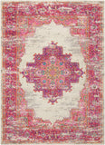 Nourison Passion Ivory/Fuchsia 3'9'' x 5'9'' Area-Rug, Boho, Traditional, Easy-Cleaning, Non Shedding, Bed Room, Living Room, Hallway, (4' x 6')