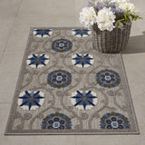 Nourison Aloha Indoor/Outdoor Grey/Blue 2'8" x 4' Area Rug, Easy Cleaning, Non Shedding, Bed Room, Living Room, Dining Room, Deck, Backyard, Patio (3x4)