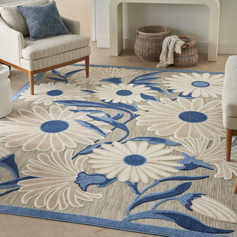 Nourison Aloha 4' x 6' Blue Gray Fabric Contemporary Area Rug (4' x 6')