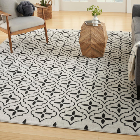 Nourison Essentials Outdoor Ivory Black 5' x 7' Area Rug, Easy Cleaning, Non Shedding, Bed Room, Living Room, Dining Room, Deck, Backyard, Patio (5x7)