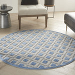 Nourison Aloha Indoor/Outdoor Blue/Grey 4' x Round Area Rug, Easy Cleaning, Non Shedding, Bed Room, Living Room, Dining Room, Deck, Backyard, Patio (4 Round)