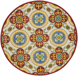 Nourison Aloha Indoor/Outdoor Red/Multi 7'10" x Round Area Rug, Easy Cleaning, Non Shedding, Bed Room, Living Room, Dining Room, Backyard, Deck, Patio, High-traffic Areas (8 Round)
