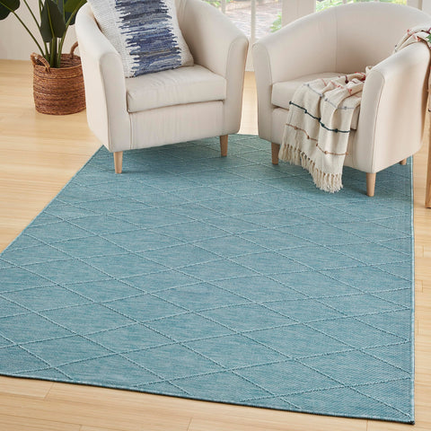 Nourison Practical Solutions Indoor/Outdoor Aqua 4' x 6' Area Rug, Easy Cleaning, Non Shedding, Bed Room, Living Room, Dining Room, Backyard, Deck, Patio (4x6)