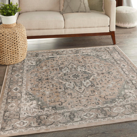 Nourison Concerto Traditional Beige Grey 4' x Square Area -Rug, Easy -Cleaning, Non Shedding, Bed Room, Living Room, Dining Room, Kitchen (4 Square)