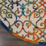 Nourison Aloha Indoor/Outdoor Multicolor 7'10" x Round Area Rug, Transitional, French Country, Easy Cleaning, Non Shedding, Bed Room, Kitchen, Living Room, Deck, Backyard, (8' Round)