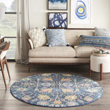 Nourison Passion Navy 4' x Round Area Rug, Boho, Moroccan, Bed Room, Living Room, Dining Room, Kitchen, Easy Cleaning, Non Shedding, (4' Round)
