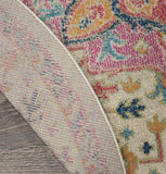 Nourison Passion Ivory/Pink 4' x Round Area Rug, Boho, Moroccan, Bed Room, Living Room, Dining Room, Kitchen, Easy Cleaning, Non Shedding, (4' Round)