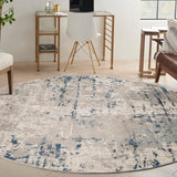 Nourison Concerto Distressed Ivory Grey Blue 4' x Round Area_Rug, Easy-Cleaning, Non Shedding, Bed Room, Living Room, Dining Room, Kitchen (4 Round)