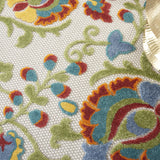 Nourison Aloha Indoor/Outdoor Ivory/Multi 5'3" x Round Area Rug, Easy Clean, Non Shedding, Bed Room, Living Room, Dining Room, Backyard, Deck, Patio (5 Round)