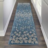 Nourison Tranquil Floral Turquoise 2'3" x 7'3" Area -Rug, Easy -Cleaning, Non Shedding, Bed Room, Living Room, Dining Room, Kitchen (2x7)
