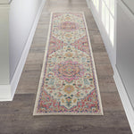 Nourison Passion Ivory/Pink 1'10" x 6' Area Rug, Boho, Moroccan, Bed Room, Living Room, Dining Room, Kitchen, Easy Cleaning, Non Shedding, (6' Runner)
