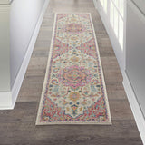 Nourison Passion Ivory/Pink 2'2" x 7'6" Area Rug, Boho, Moroccan, Bed Room, Living Room, Dining Room, Kitchen, Easy Cleaning, Non Shedding, (8' Runner)