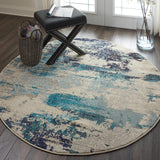 Nourison Celestial Modern Abstract Ivory/Teal Blue 5'3" x Round Area Rug, Easy Clean, Non Shedding, Bed Room, Living Room, Dining Room, Kitchen (5 Round)