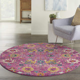Nourison Passion Fuchsia 5'3" x Round Area Rug, Boho, Moroccan, Bed Room, Living Room, Dining Room, Kitchen, Easy Cleaning, Non Shedding, (5' Round)