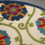 Nourison Aloha Indoor/Outdoor Blue/Multicolor 5'3" x Round Area Rug, Easy Cleaning, Non Shedding, Bed Room, Living Room, Dining Room, Deck, Backyard, Patio (5 Round)
