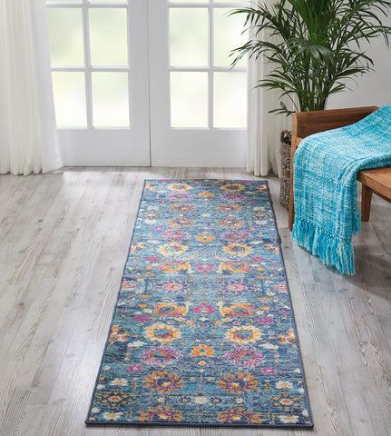 Nourison Passion Floral Denim 2'2" x 10' Area Rug, Easy Cleaning, Non Shedding, Bed Room, Living Room, Dining Room, Kitchen (2x10)