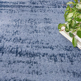 Nourison Essentials 48" Round Contemporary Indoor/Outdoor Rug in Denim Blue