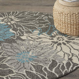 Nourison Passion Charcoal/Blue 5'3" x Round Area Rug, Floral, Farmhouse, Easy Cleaning, Non Shedding, Bed Room, Living Room, Dining Room, Kitchen, (5' Round)
