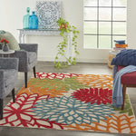 Nourison Aloha Indoor/Outdoor Green 3'6" x 5'6" Area Rug, Tropical, Botanical, Easy Clean, Non Shedding, Bed Room, Living Room, Dining Room, Deck, Backyard, Patio (3x5)