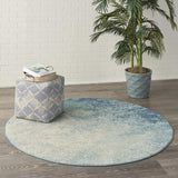 Nourison Passion Navy/Light Blue 5'3'' x Round Area-Rug, Modern, Abstract, Easy-Cleaning, Non Shedding, Bed Room, Living Room, Dining Room, Kitchen, (5' Round)