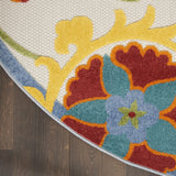 Nourison Aloha Indoor/Outdoor Ivory/Multi 5'3" x Round Area Rug, Easy Clean, Non Shedding, Bed Room, Living Room, Dining Room, Backyard, Deck, Patio (5 Round)