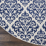 Nourison Grafix Damask White/Blue 8' x Round Area Rug, Easy Clean, Non Shedding, Bed Room, Living Room, Dining Room, Kitchen (8 Round)