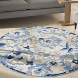 Nourison Aloha Indoor/Outdoor Blue/Grey 5'3" x Round Area Rug, Easy Cleaning, Non Shedding, Bed Room, Living Room, Dining Room, Backyard, Deck, Patio (5 Round)