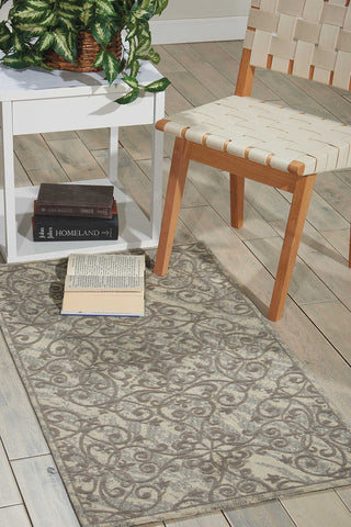 Nourison Damask Vintage Ivory/Grey 2'3" x 3'9" Area -Rug, Non Shedding, Easy -Cleaning Bed Room, Living Room, Dining Room, Kitchen (2x4)