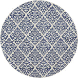 Nourison Grafix Damask White/Blue 8' x Round Area Rug, Easy Clean, Non Shedding, Bed Room, Living Room, Dining Room, Kitchen (8 Round)