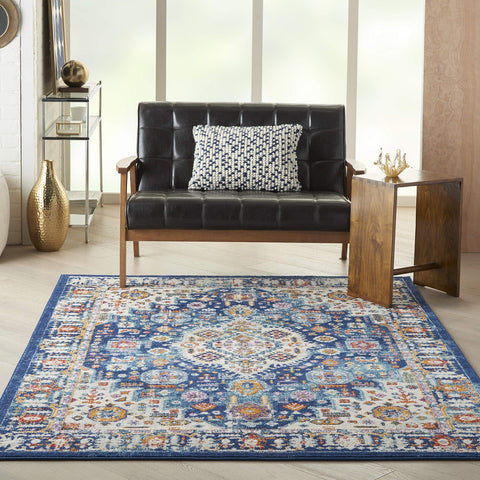 Nourison Passion Moroccan Blue/Multicolor 3'9" x 5'9" Area -Rug, Easy -Cleaning, Non Shedding, Bed Room, Living Room, Dining Room, Kitchen (4x6)