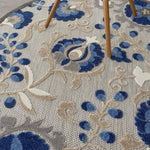 Nourison Aloha Indoor/Outdoor Natural/Blue 5'3" x Round Area -Rug, Easy -Cleaning, Non Shedding, Bed Room, Living Room, Dining Room, Backyard, Deck, Patio (5 Round)