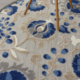 Nourison Aloha Indoor/Outdoor Natural/Blue 5'3" x Round Area -Rug, Easy -Cleaning, Non Shedding, Bed Room, Living Room, Dining Room, Backyard, Deck, Patio (5 Round)
