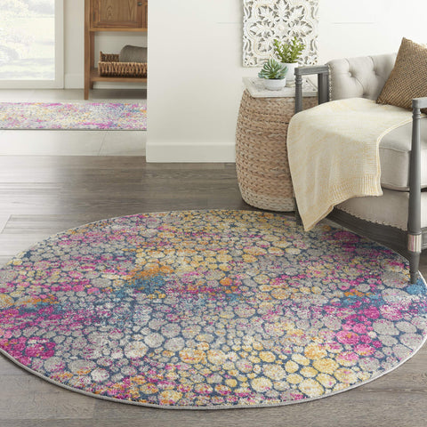Nourison Passion Modern & Contemporary Yellow Multi 5'3" x ROUND Area -Rug, Easy -Cleaning, Non Shedding, Bed Room, Living Room, Dining Room, Kitchen (5 Round)